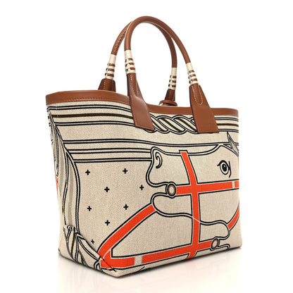 Hermes H Plume Canvas Swift Printed Quadrige au Fil Steeple 25 Bag Gris Beige Ecru Beige Gold 3 of 10