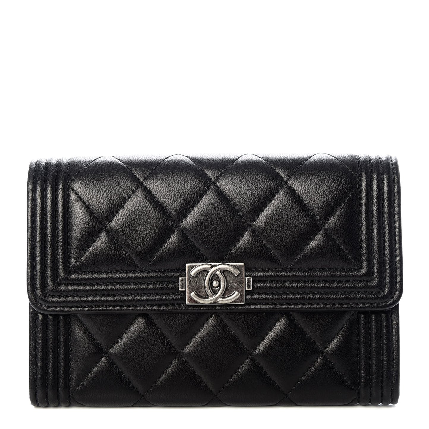 Lambskin Quilted Medium Boy Flap Wallet Black
