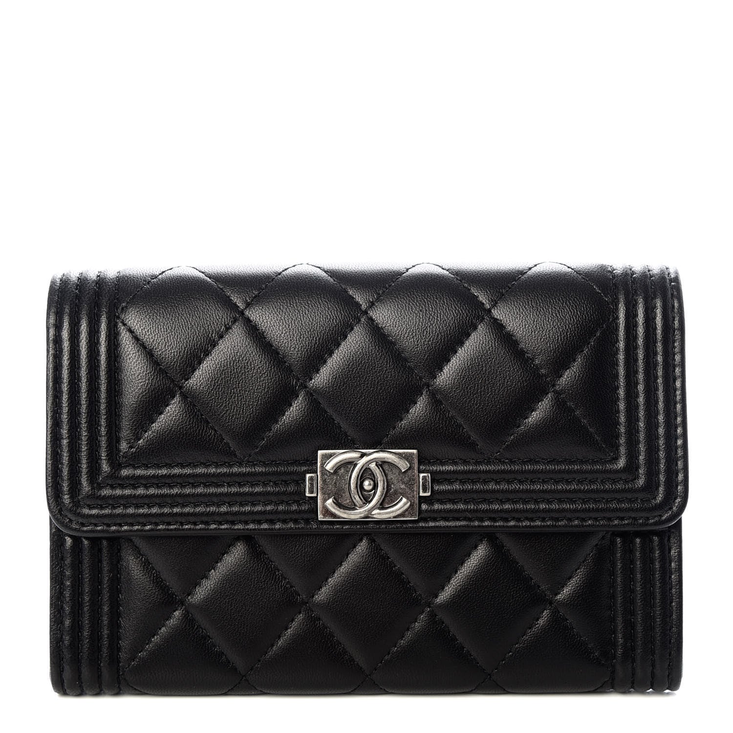 Chanel Lambskin Quilted Medium Boy Flap Wallet Black 1 of 9