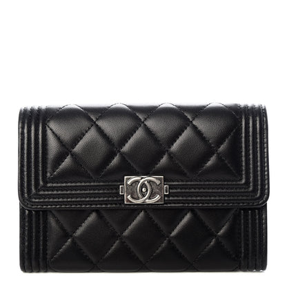 Chanel Lambskin Quilted Medium Boy Flap Wallet Black 1 of 9