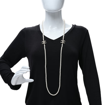 Chanel Metal Baguette Crystal Pearl CC Long Necklace Black Gold 2 of 4