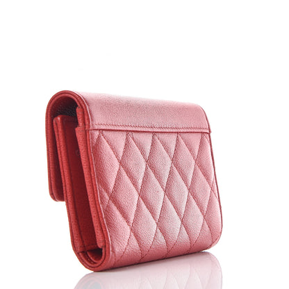 Chanel Grained Calfskin Quilted CC Box Flap Wallet Red 3 of 12