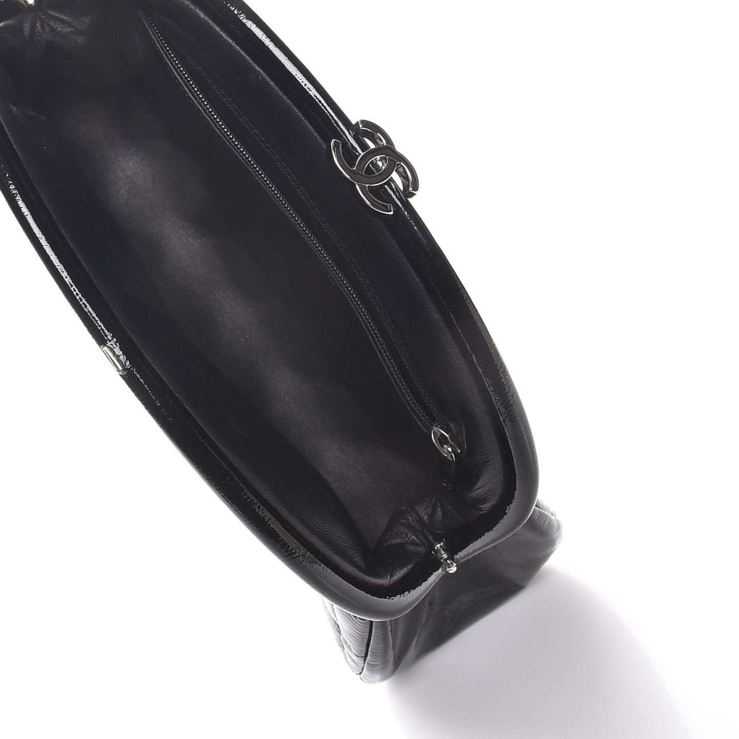 Distressed Patent Quilted Timeless Clutch Black