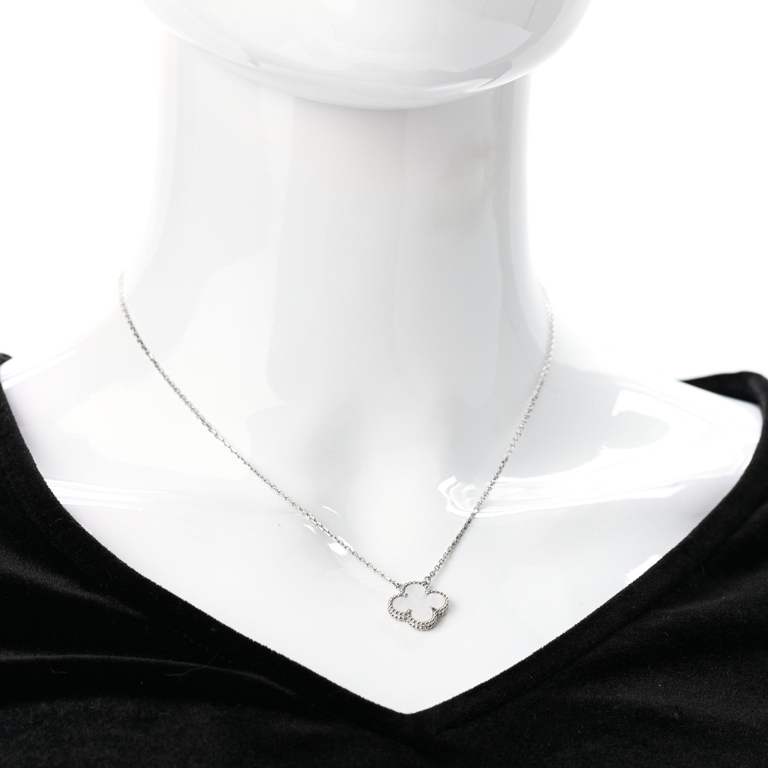 Van Cleef & Arpels 18K White Gold Mother of Pearl Vintage Alhambra Pendant Necklace 2 of 7