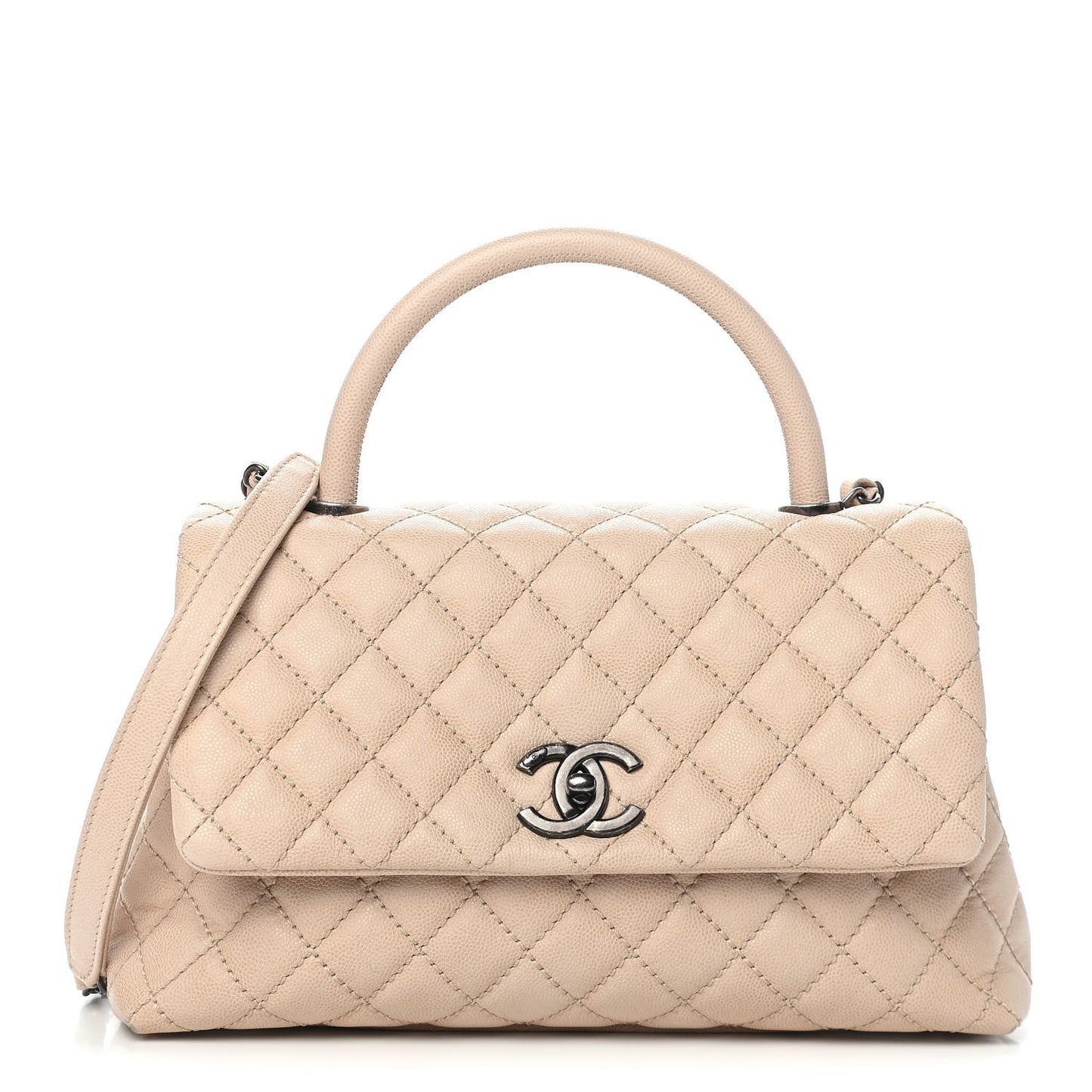 Caviar Quilted Small Coco Handle Flap Light Beige