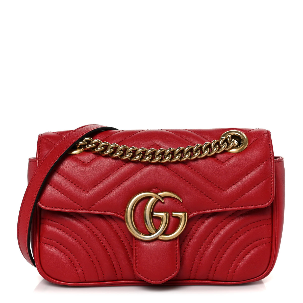 Gucci Calfskin Matelasse Mini GG Marmont Shoulder Bag Hibiscus Red 1 of 11