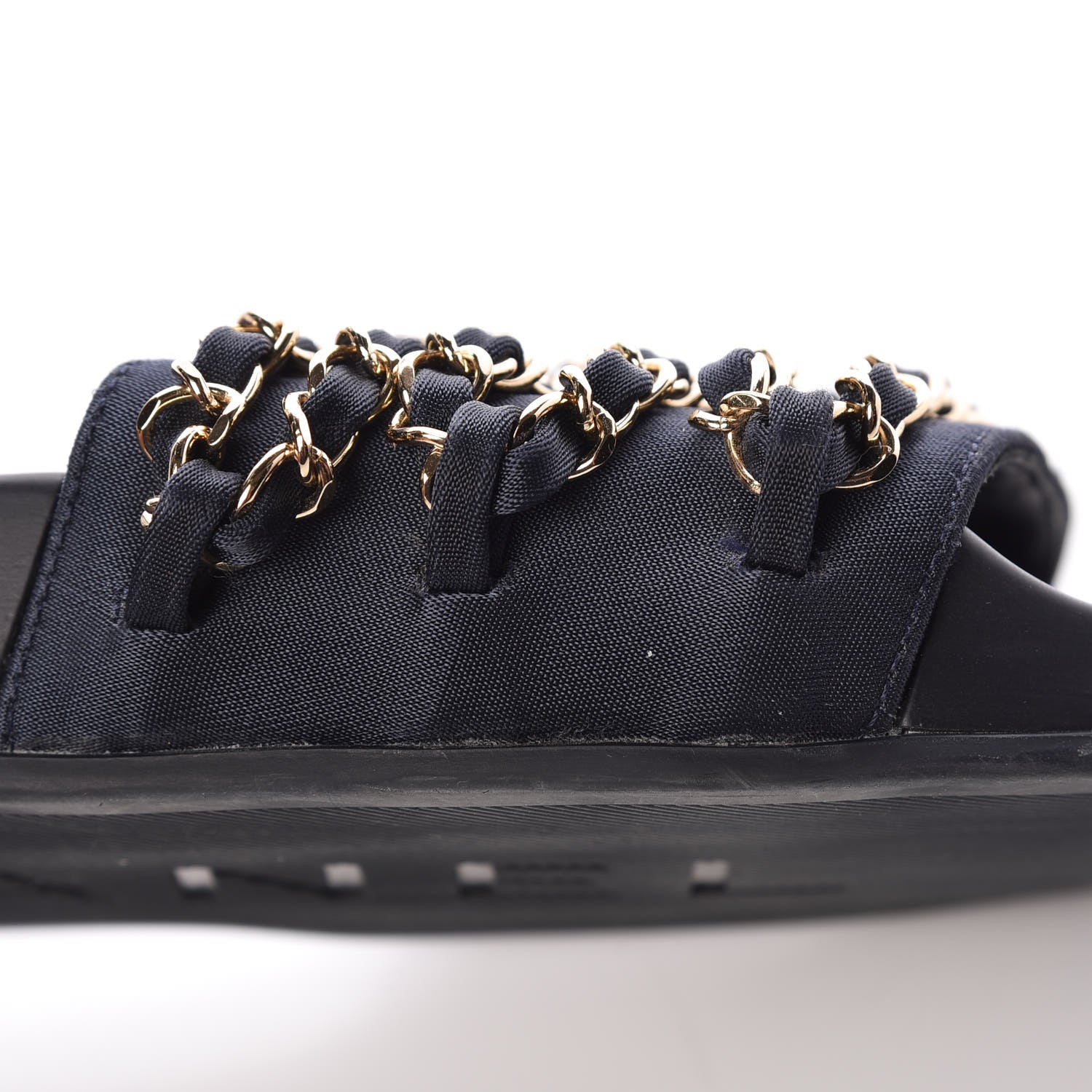 Chanel Satin Canvas Chain Flat Sandals 37 Marine 11 of 12