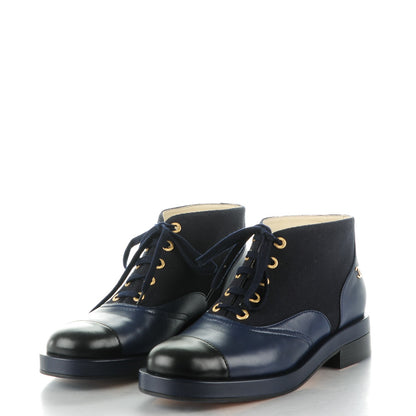 Chanel Lambskin Canvas Short Boots 39.5 Black Navy 3 of 8