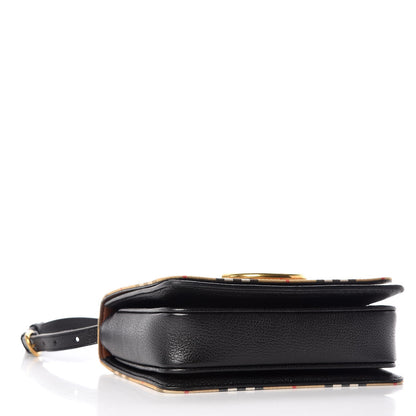 Burberry Goatskin Cotton Canvas Vintage Check Small D-Ring Bag Black Antique Yellow 4 of 8