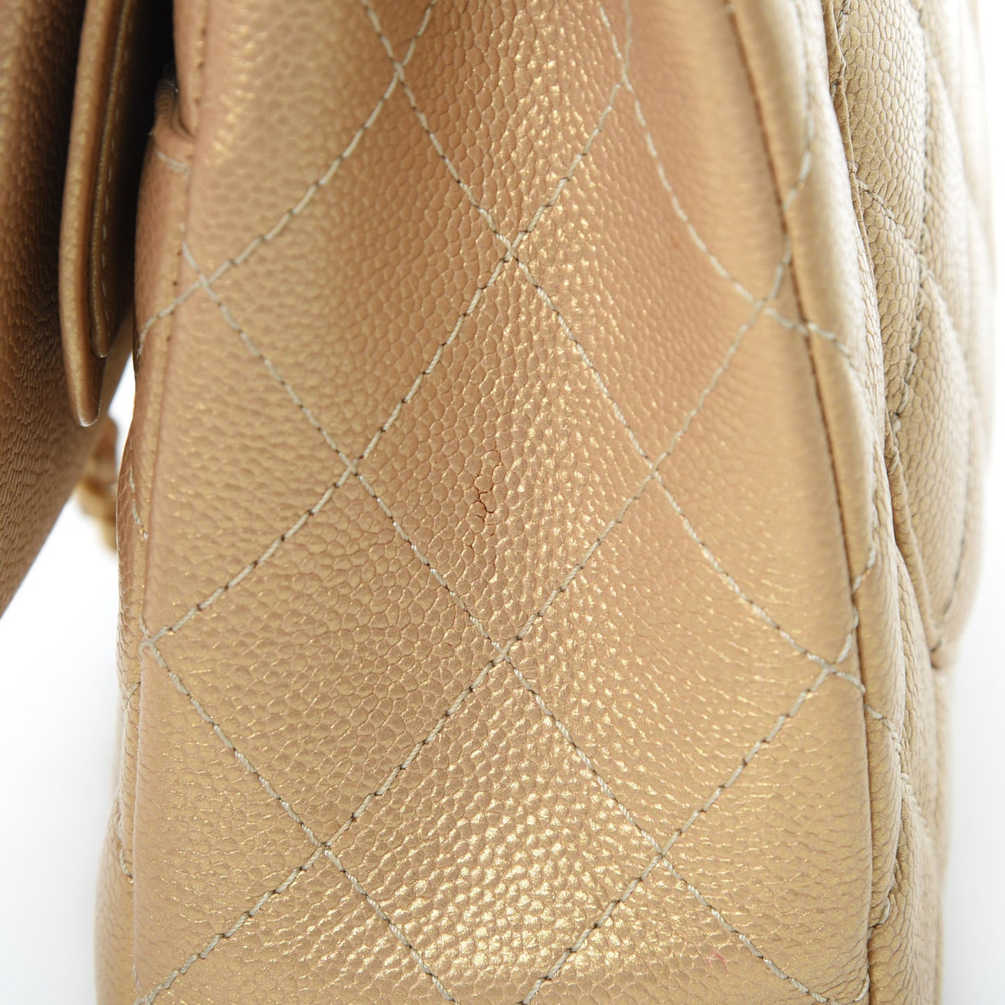 Pearly Caviar Quilted Jumbo Double Flap Gold