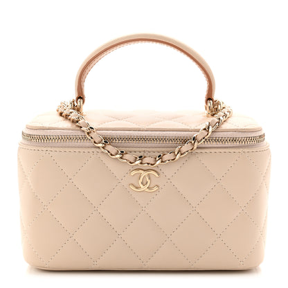 Chanel Lambskin Quilted Small Top Handle Vanity Case With Chain Ecru Dark Beige 1 of 11