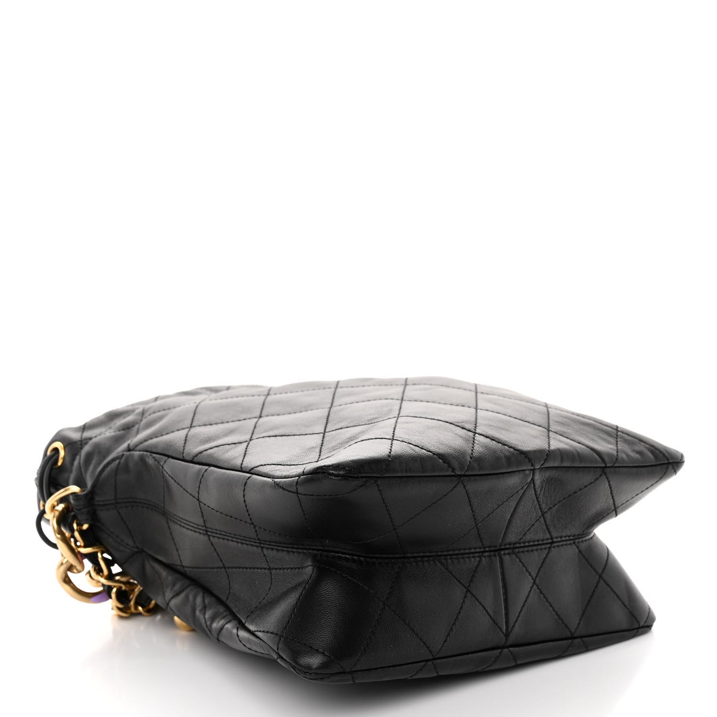 Lambskin Quilted Enamel Drawstring Bag Black Multicolor
