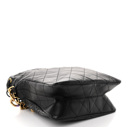 Chanel Lambskin Quilted Enamel Drawstring Bag Black Multicolor 4 of 10