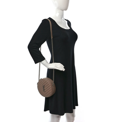 Saint Laurent Grain De Poudre Matelasse Chevron Quilted Round Vinyle Camera Bag Gold Sand 2 of 7