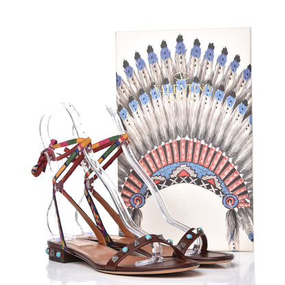 Valentino Garavani Calfskin Embroidered Rockstud Rolling Wrap Sandals 39 Light Brown 11 of 11