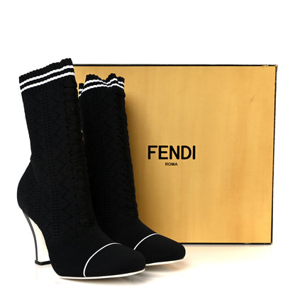 Fendi Stretch Fabric Openwork Rockoko 105mm Sock Boots  40 Black White 9 of 9