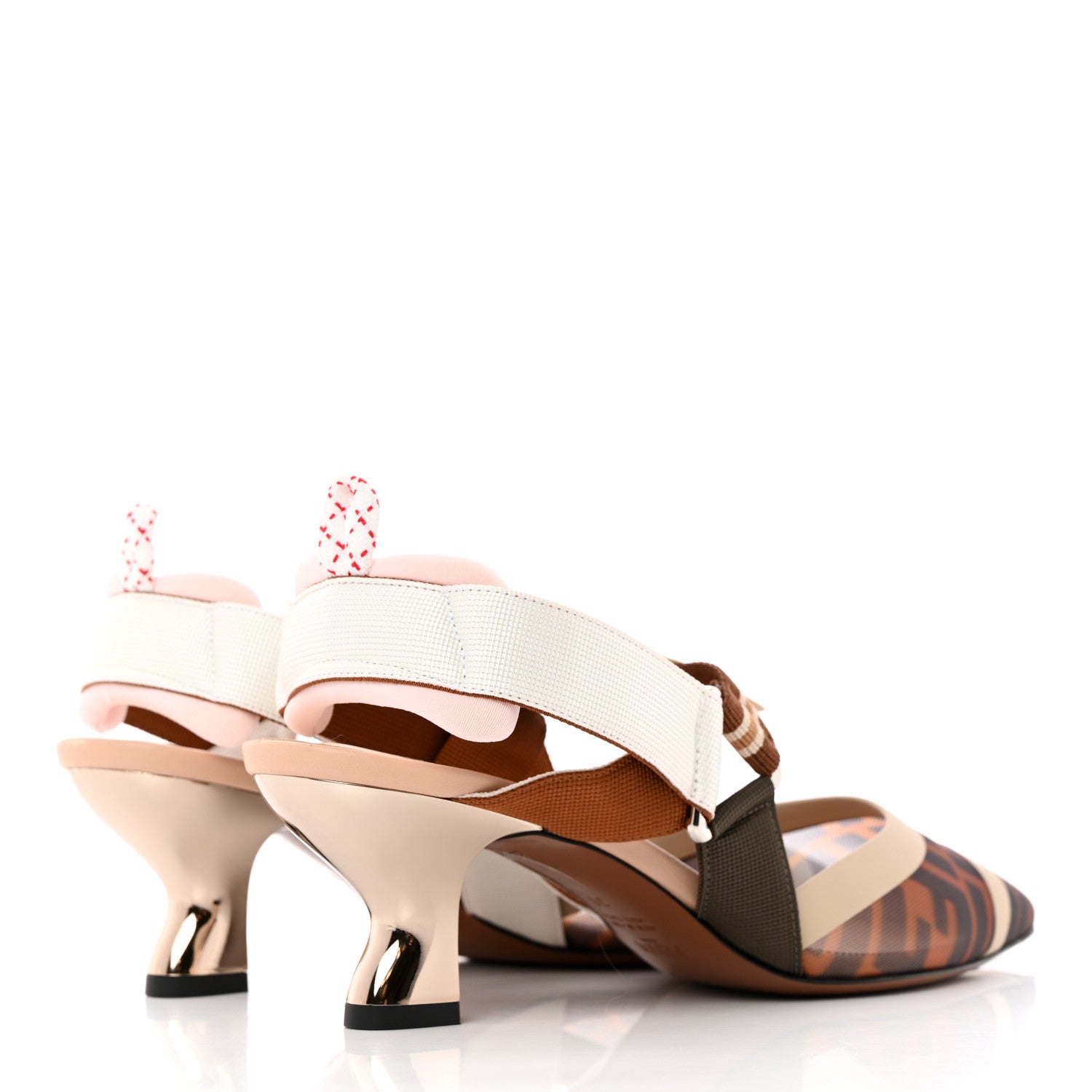 Fendi Technical Mesh FF Colibri 55mm Slingback Pumps 38 Tobacco Moro Camelia 4 of 10