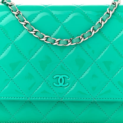 Chanel Patent Quilted Wallet On Chain WOC Green 9 of 12
