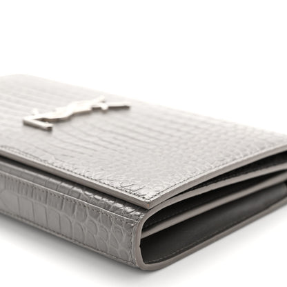 Saint Laurent Calfskin Crocodile Embossed Monogram Chain Wallet Fog 10 of 10
