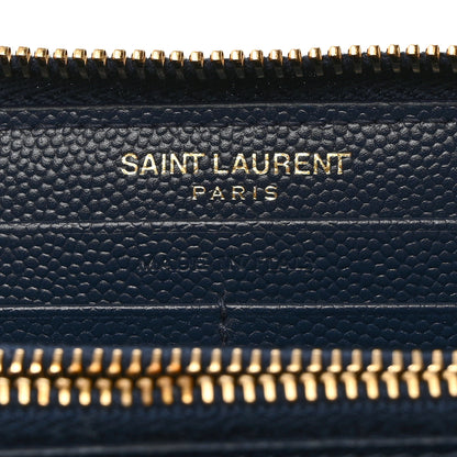Saint Laurent Grain De Poudre Matelasse Chevron Monogram Zip Around Wallet Navy 6 of 6