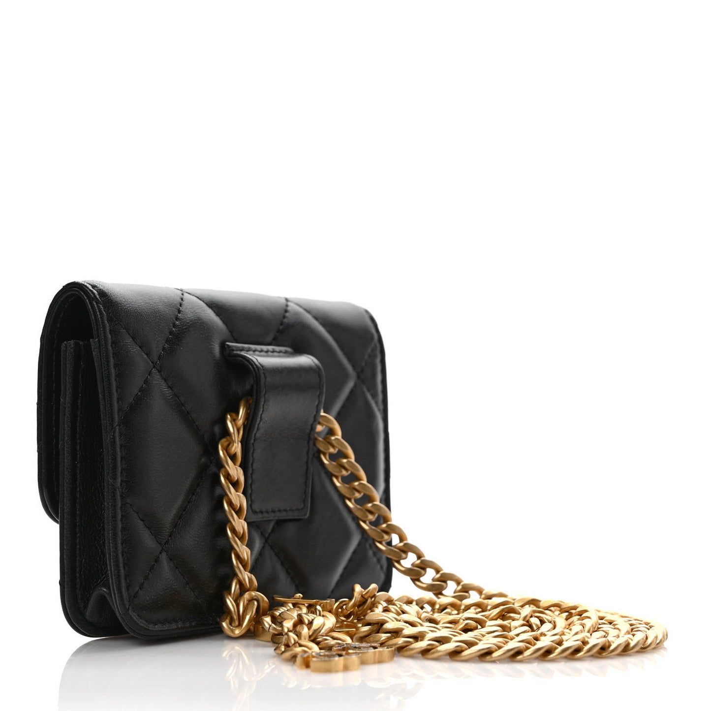 Lambskin Enamel Quilted Pending CC Flap Belt Bag Black
