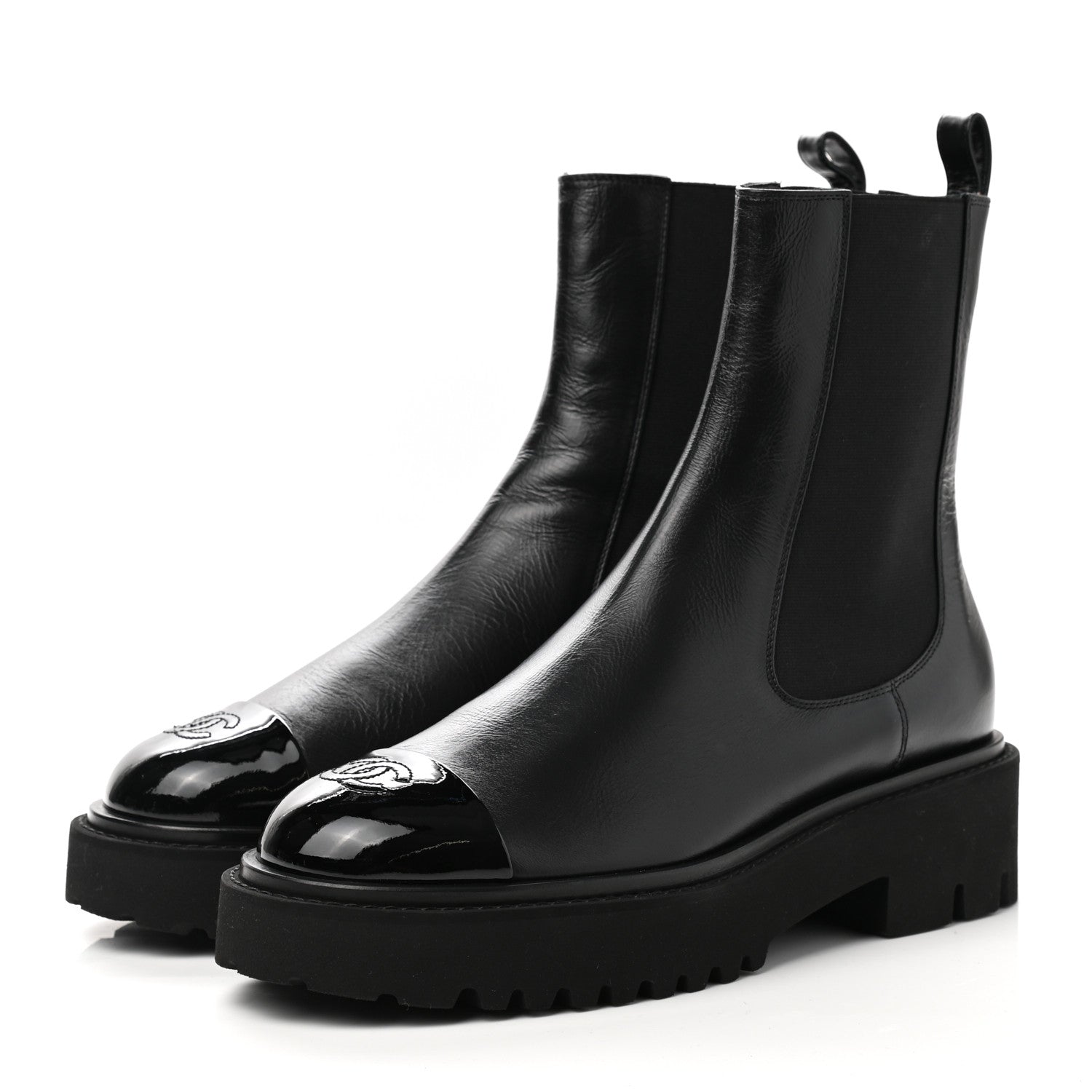 Chanel Crumpled Calfskin Patent Cap Toe Short Boots 40 Black 3 of 8