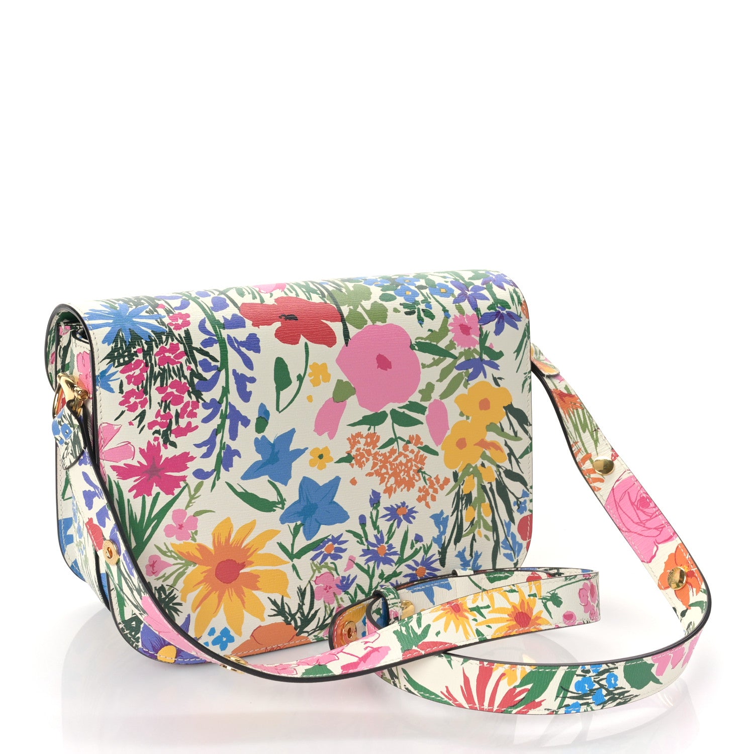 Gucci X KEN SCOTT New Shangai Calfskin Jardin D'Avril Floral Print Horsebit 1955 Shoulder Bag Ivory Pink Wild Rose 2 of 8
