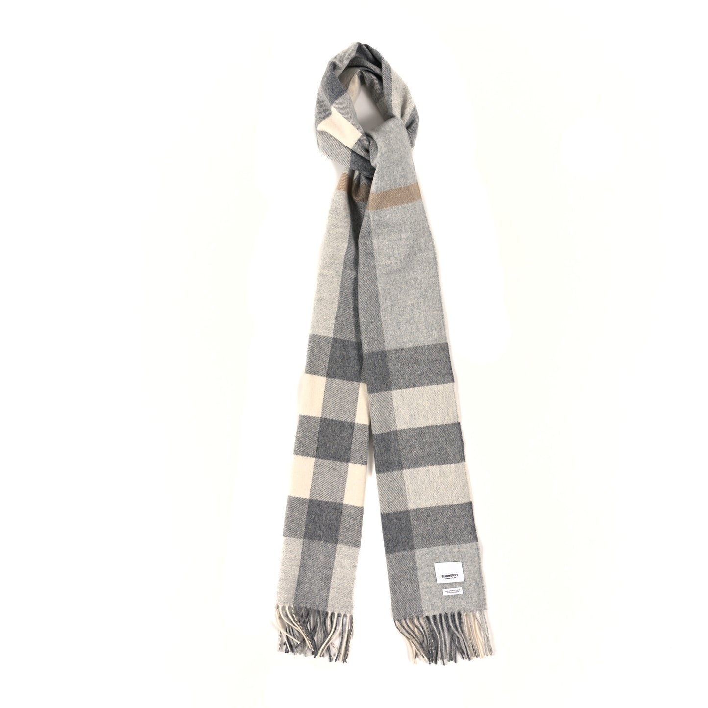 Cashmere Mega Check Fringe Scarf Grey