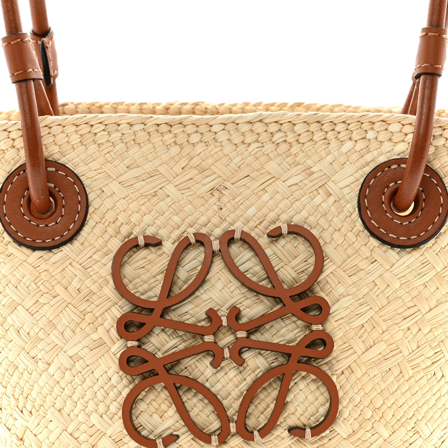 Loewe Calfskin Raffia Paulas Ibiza Mini Anagram Basket Tote Bag Natural Tan 7 of 10
