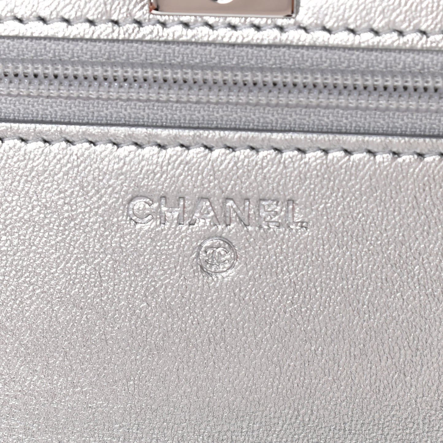 Metallic Lambskin Quilted Trendy CC Wallet On Chain WOC Silver