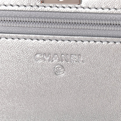 Chanel Metallic Lambskin Quilted Trendy CC Wallet On Chain WOC Silver 5 of 8
