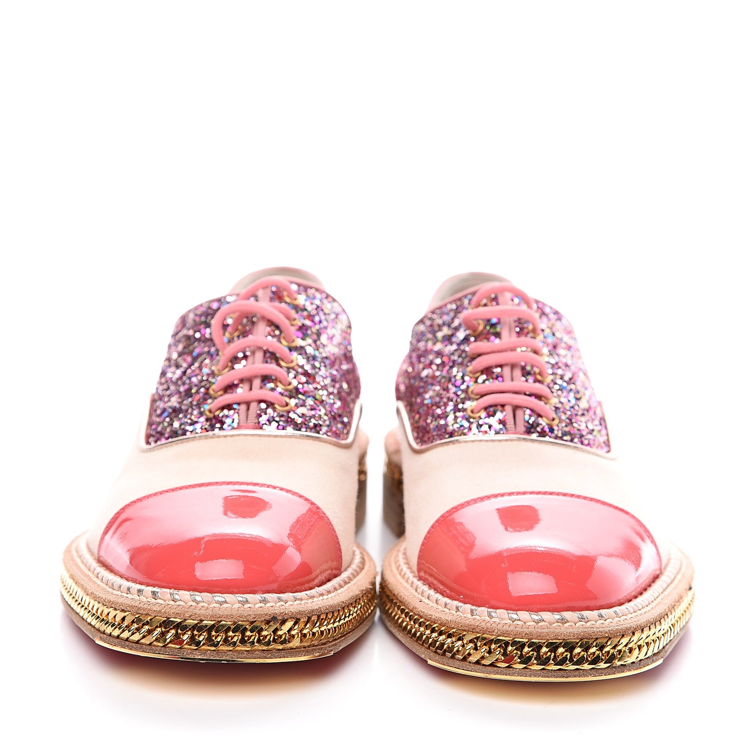 Patent Calfskin Glitter Chain Trim Womens Latcho Oxfords 36.5 Poudre