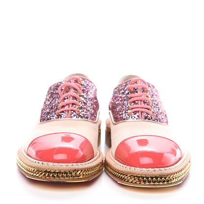 Christian Louboutin Patent Calfskin Glitter Chain Trim Womens Latcho Oxfords 36.5 Poudre 2 of 7