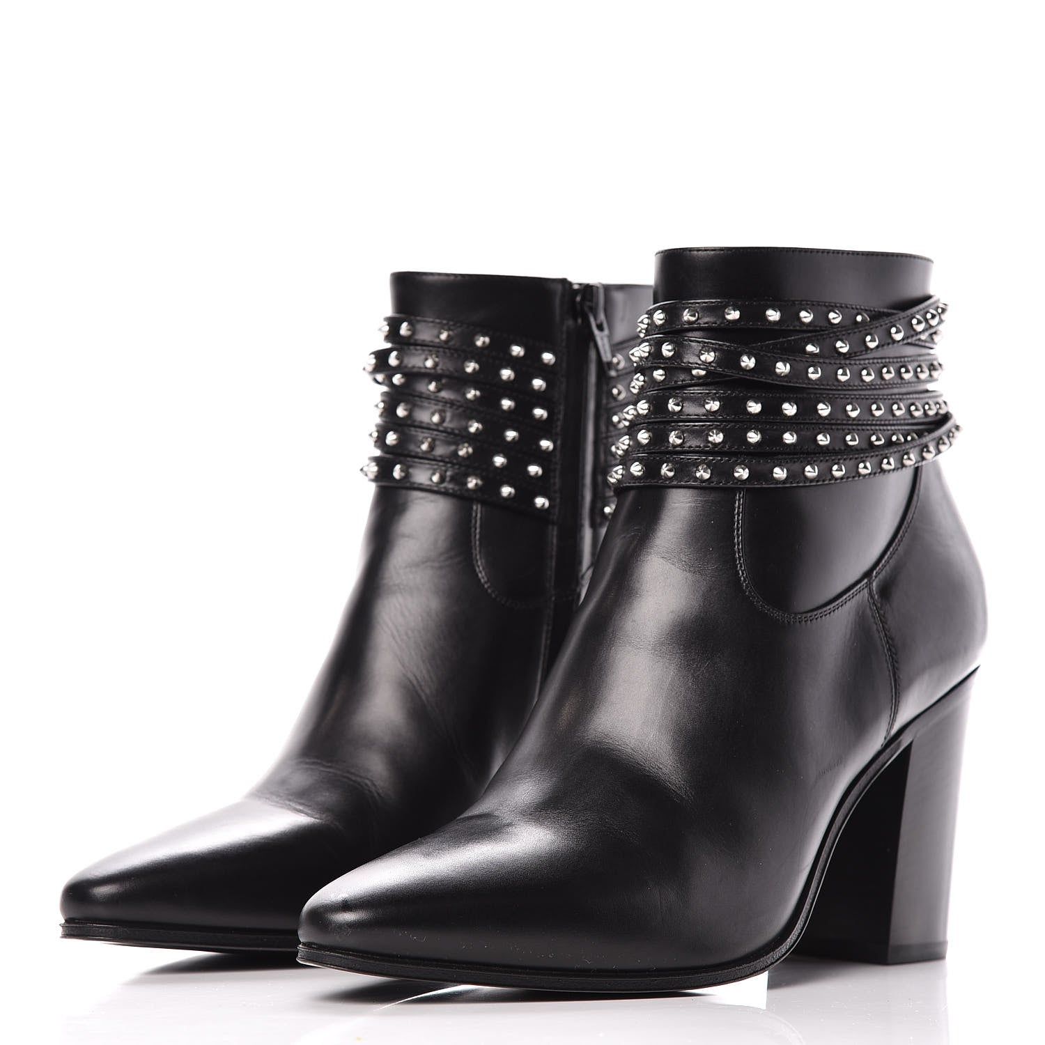 Saint Laurent Smooth Calfskin Studded Strap French Boots 38 Black 2 of 8