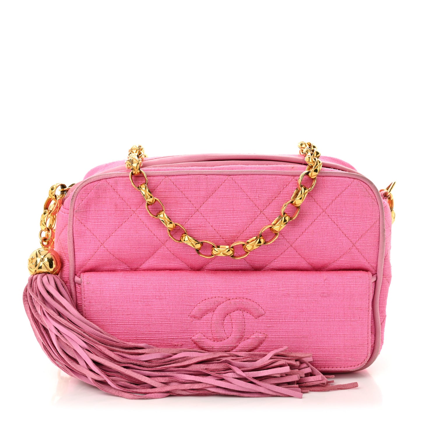 Canvas Quilted CC Tassel Camera Bag Pink