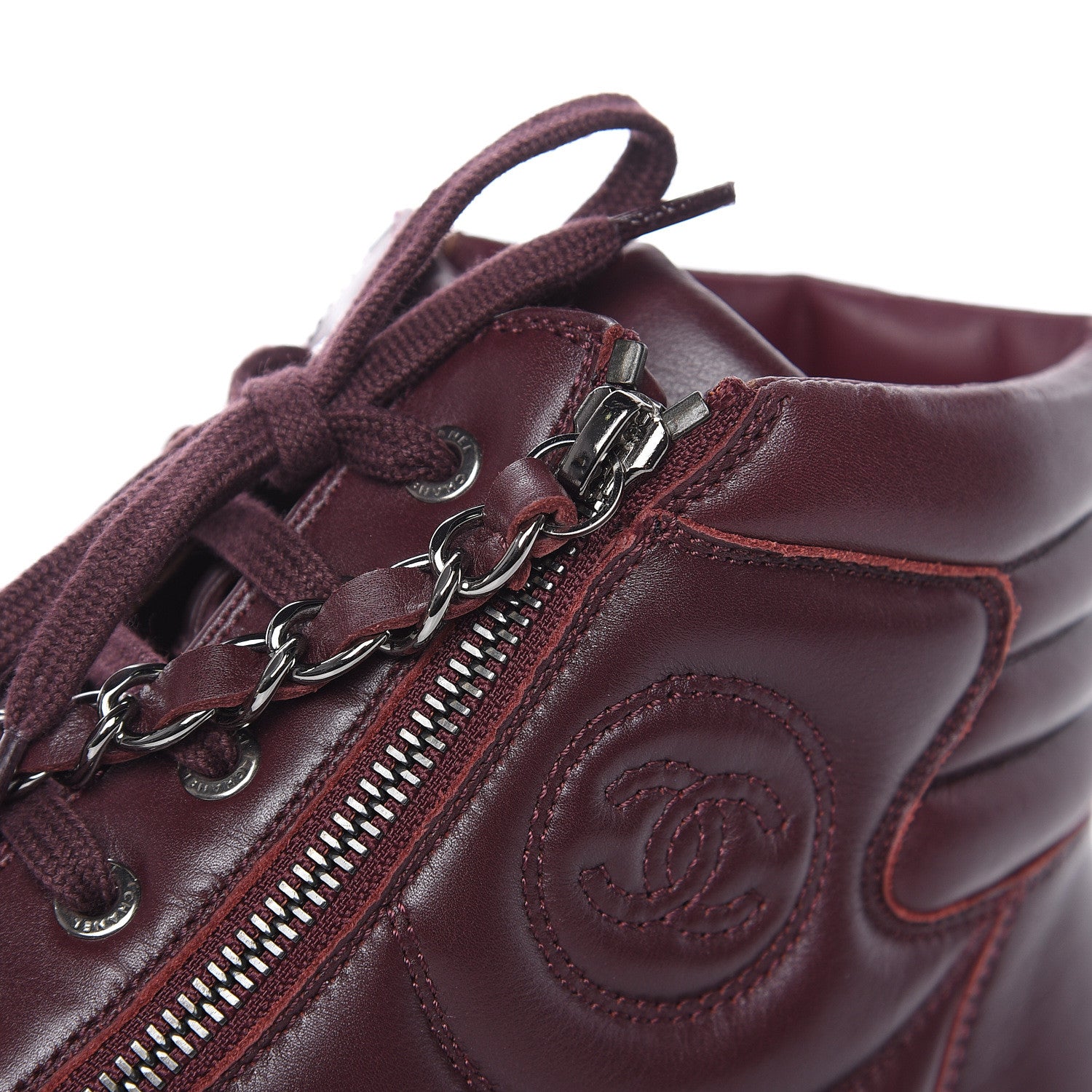 Chanel Lambskin Zipped Chain CC Sneakers 41 Burgundy 9 of 10