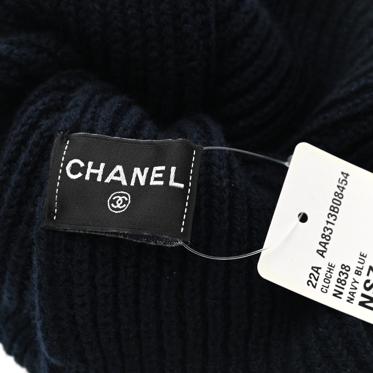 Chanel Cashmere Sequin Logo Beanie Hat Navy Blue 4 of 4