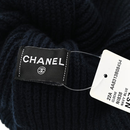 Chanel Cashmere Sequin Logo Beanie Hat Navy Blue 4 of 4