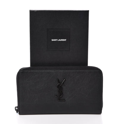 Saint Laurent Crocodile Embossed Sheepskin Mens Zip Around Continental Wallet Black 7 of 7