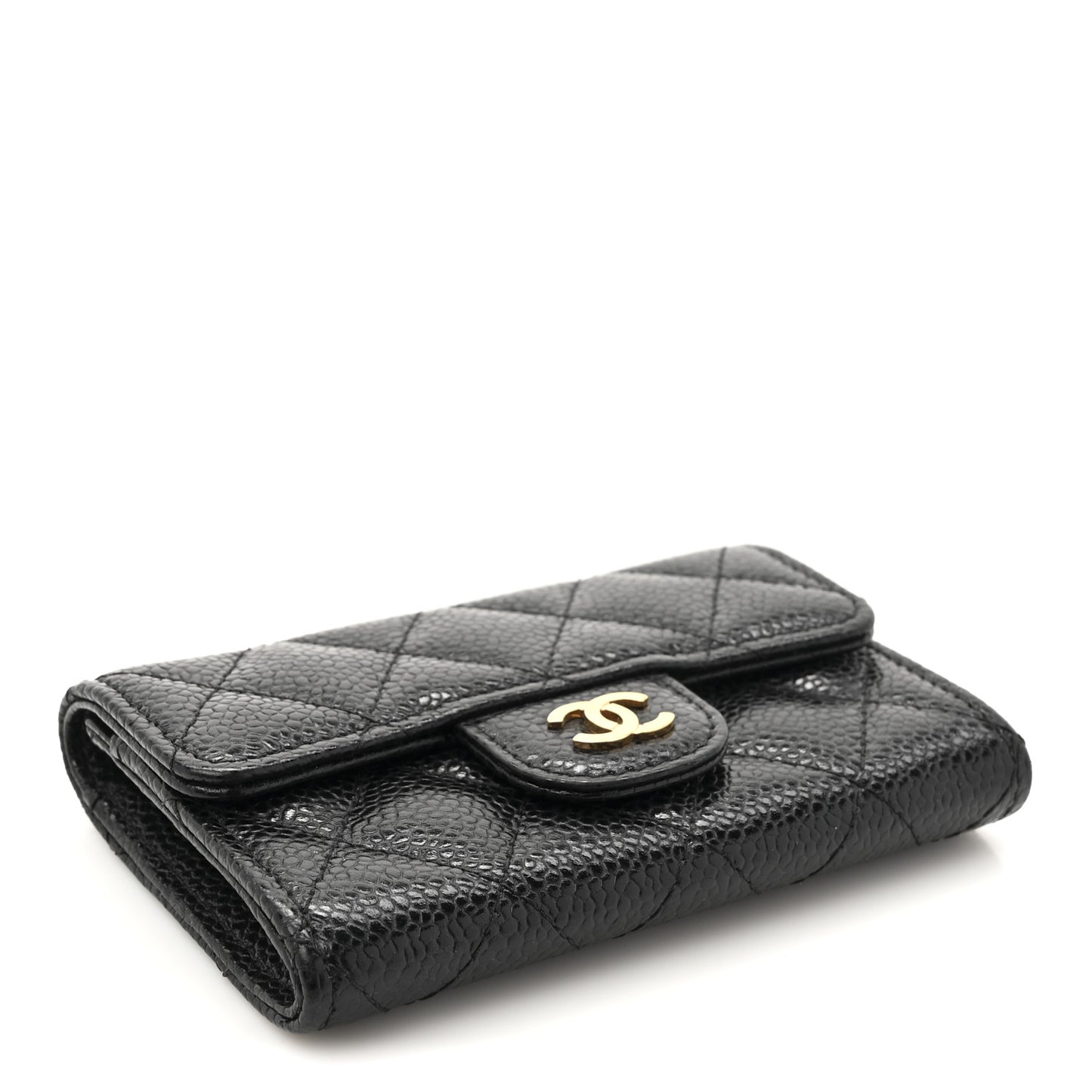 Caviar Quilted Flap Card Holder Black
