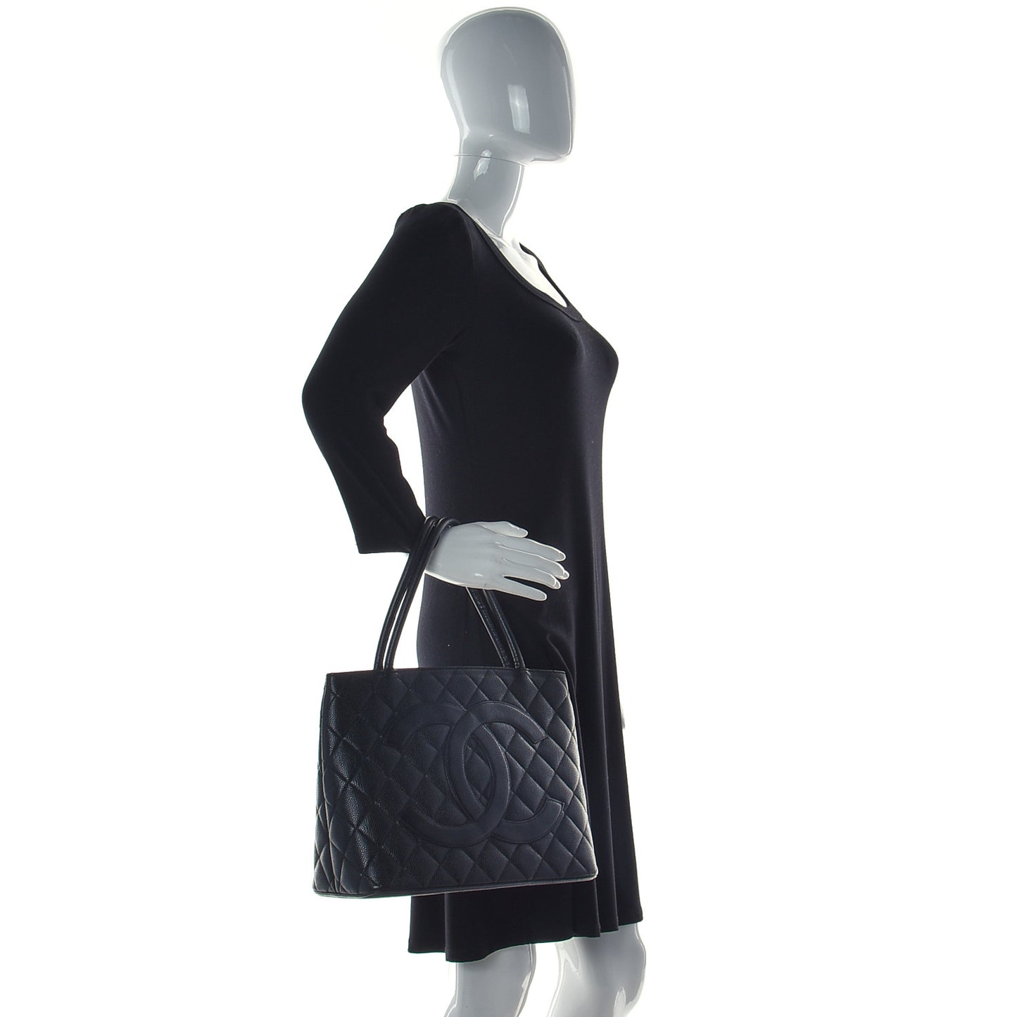 Caviar Quilted Medallion Tote Black