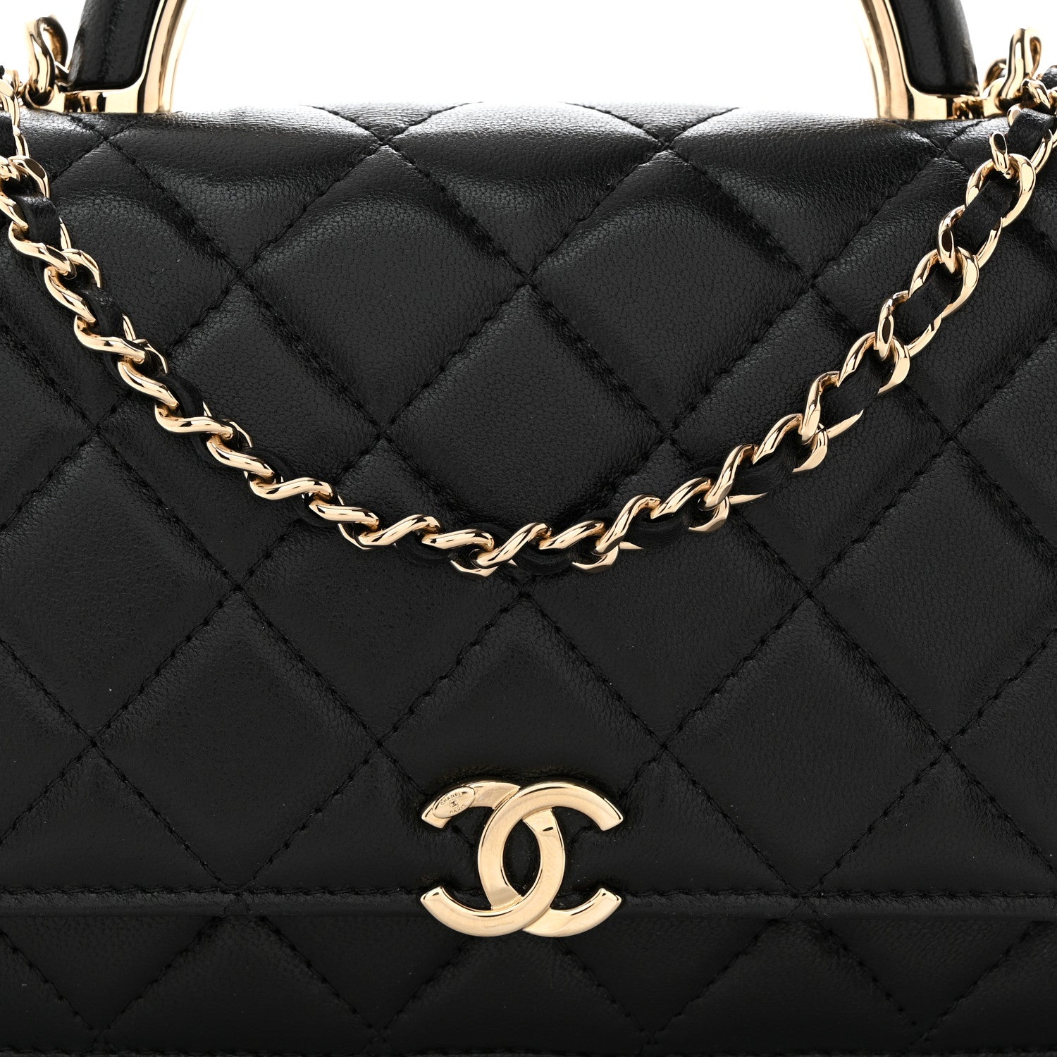 Chanel Lambskin Quilted Top Handle Wallet On Chain WOC Black 9 of 11