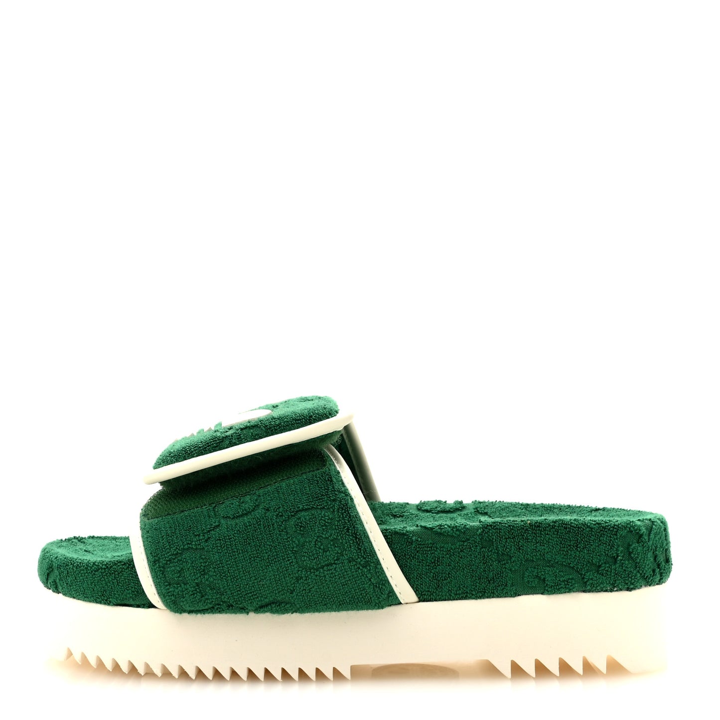 X ADIDAS Terry Cloth Trefoil GG Monogram Womens Platform Sandals 36 Green Off White