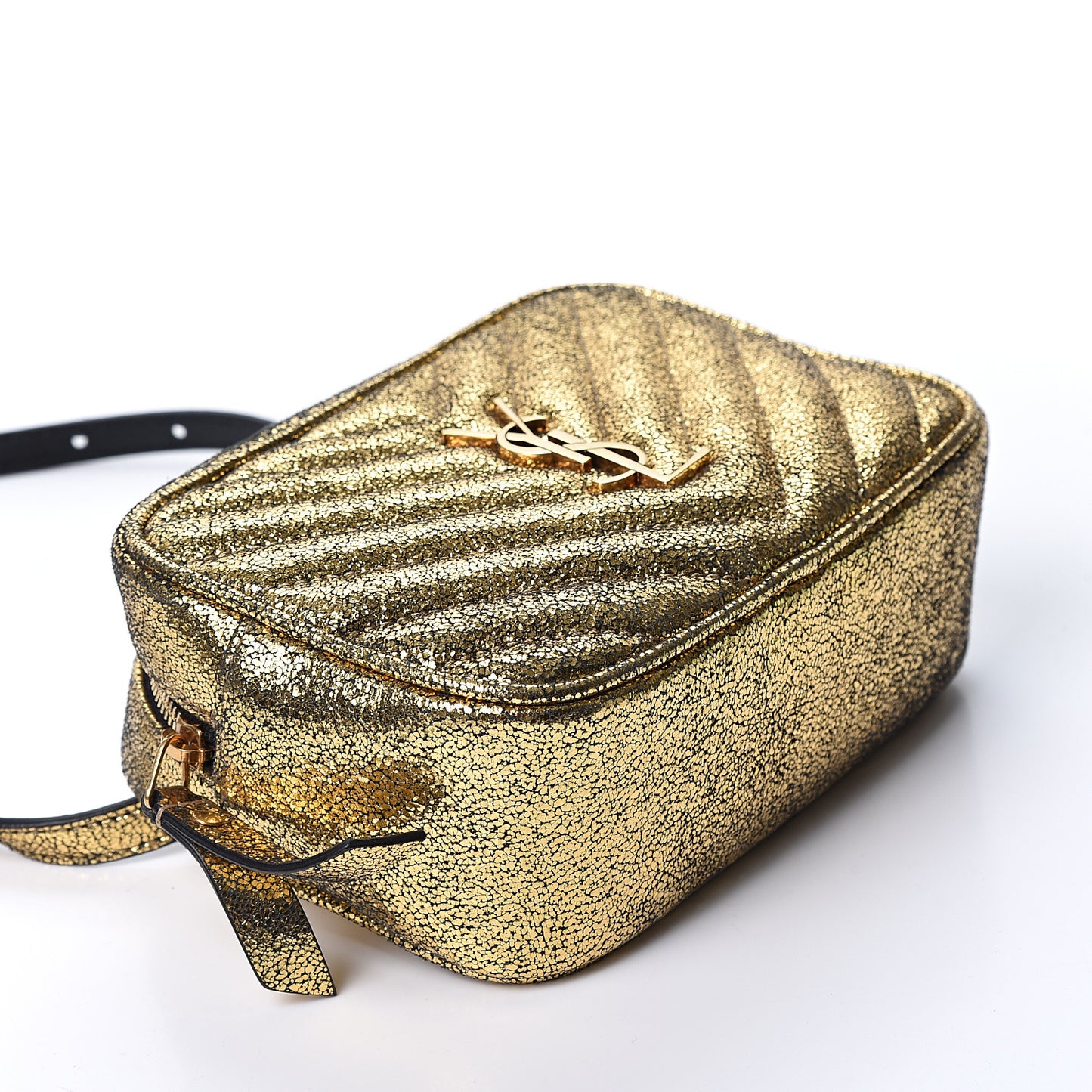 Crinkled Metallic Calfskin Matelasse Monogram Lou Belt Bag Gold