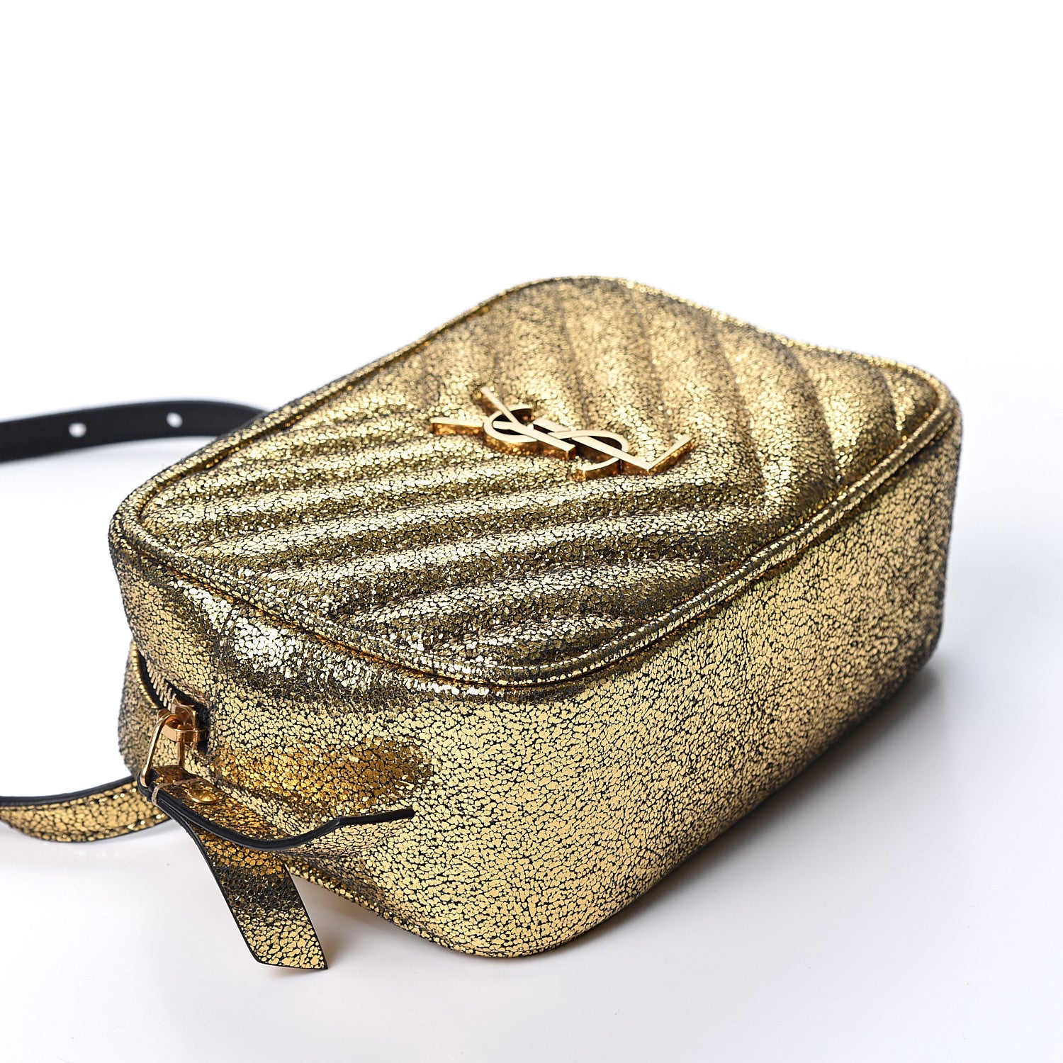 Saint Laurent Crinkled Metallic Calfskin Matelasse Monogram Lou Belt Bag Gold 3 of 9
