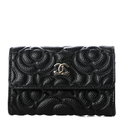 Chanel Caviar Camellia Embossed Card Holder Wallet Black 1 of 9