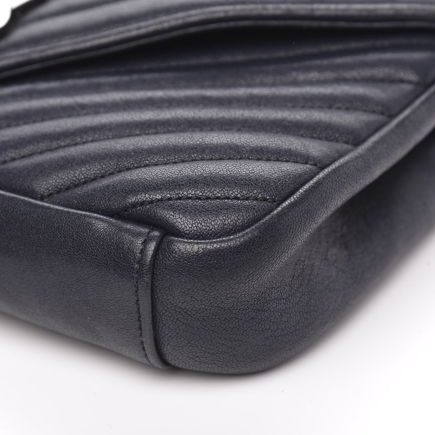 Sheepskin Matelasse Chevron Monogram Medium College Bag Deep Marine