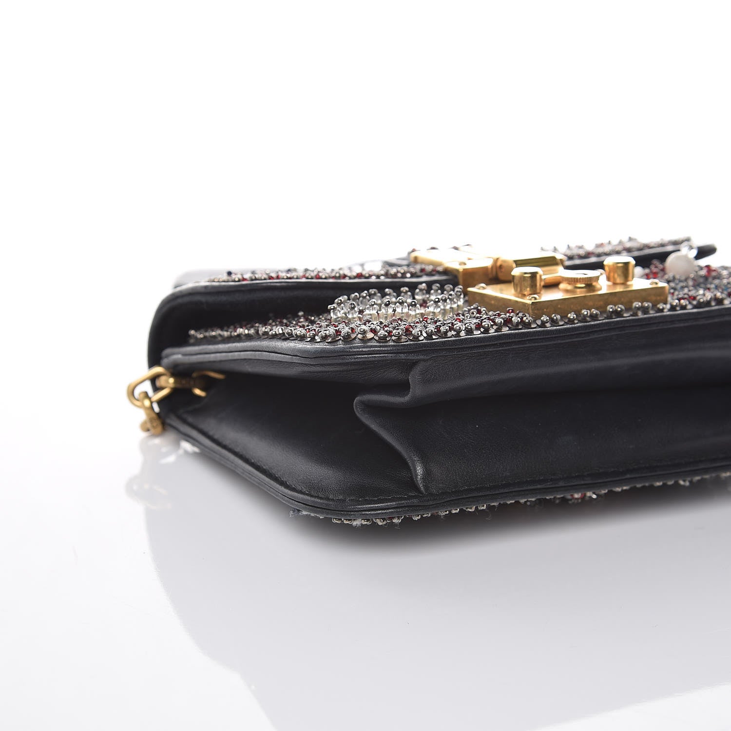 Christian Dior Calfskin Beaded Mini Dioraddict Flap Bag Black 8 of 13
