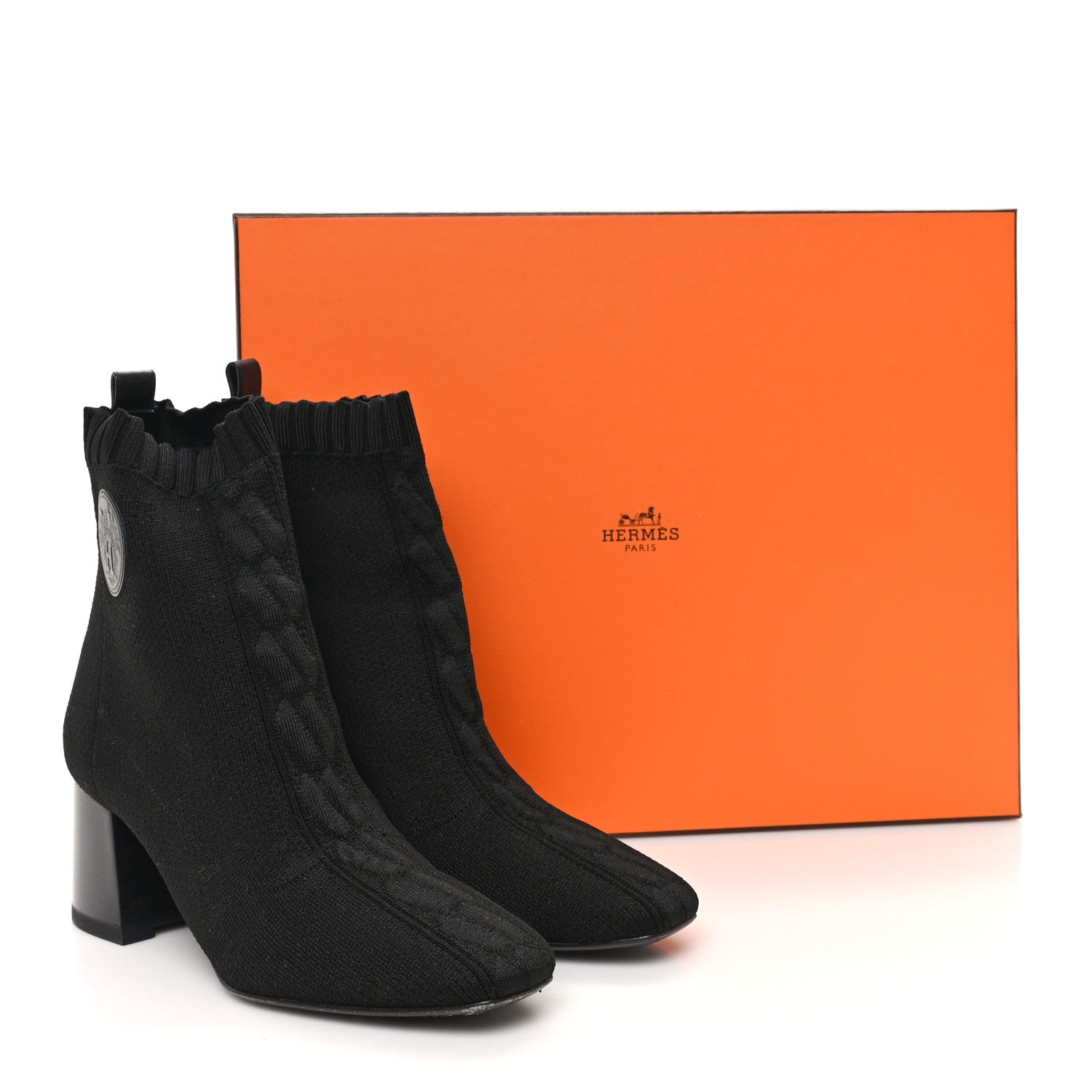 Hermes Knit Calfskin Volver 60 Ankle Boots 38 Black 9 of 9