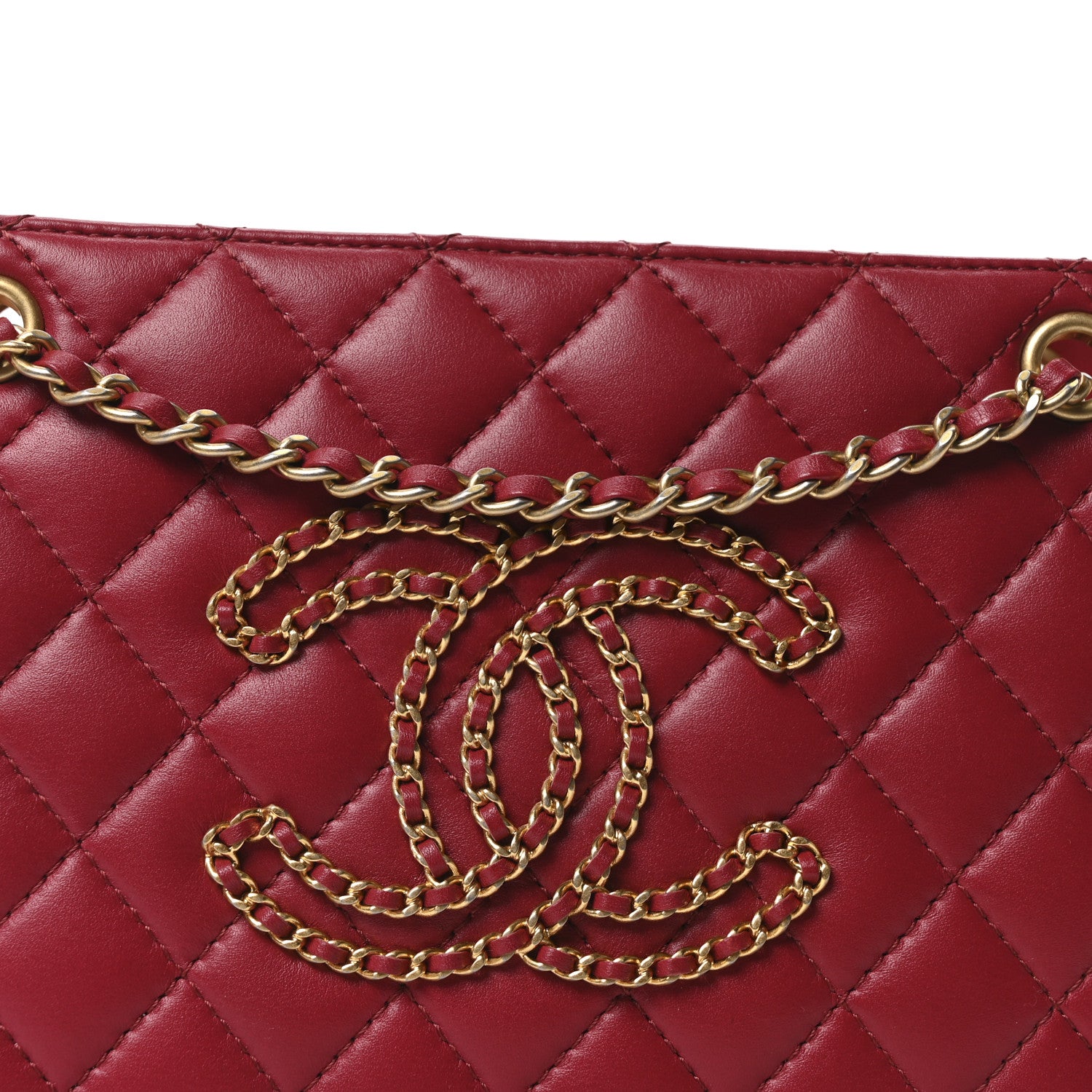 Chanel Calfskin Quilted Small CC Chain Accordion Tote Red 8 of 10